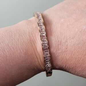 ROSE GOLD Plated Baguette CZ Cubic Zirconia Hinged bangle bracelet.